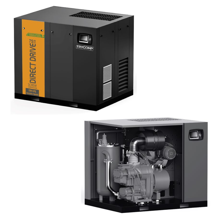 Two stage screw compressor cabinet and internal layout