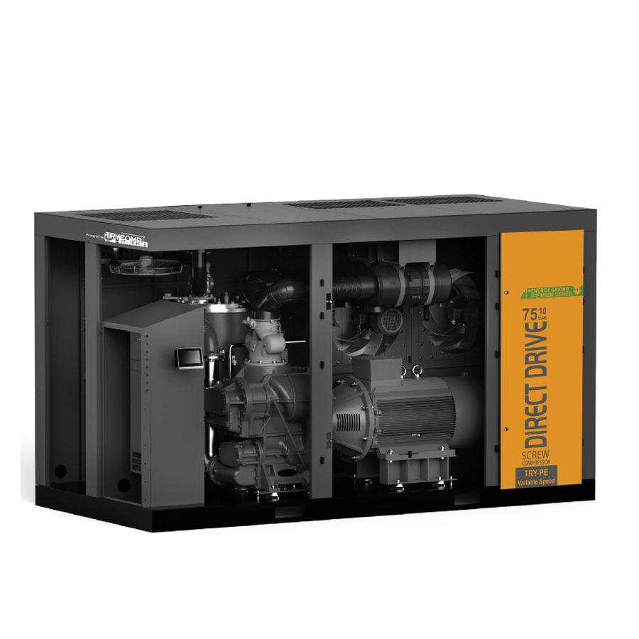 Industrial screw compressor open internal layout